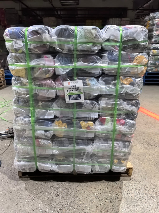 Mixed Colour Cotton Rags – 10kg Bags (Pallet of 54). Grade A